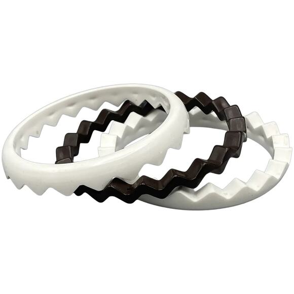 Vintage 3 in 1 Zig Zag Plastic Bangle Bracelets Nesting White Brown Stackable - Picture 1 of 7